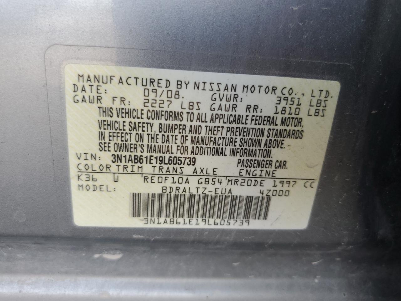 2009 Nissan Sentra 2.0 VIN: 3N1AB61E19L605739 Lot: 65144395
