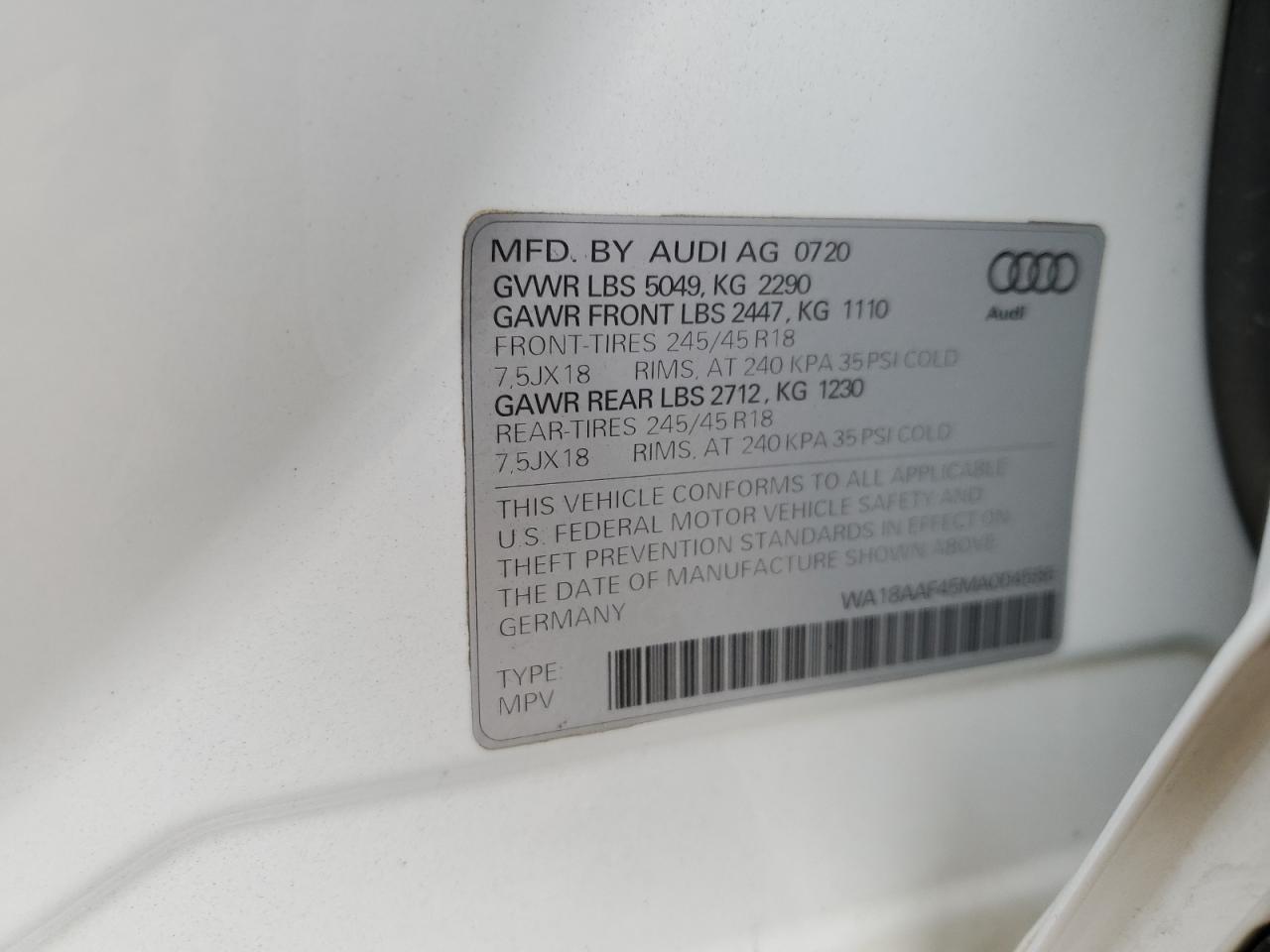 2021 Audi A4 Allroad Premium Plus VIN: WA18AAF45MA004586 Lot: 64140495