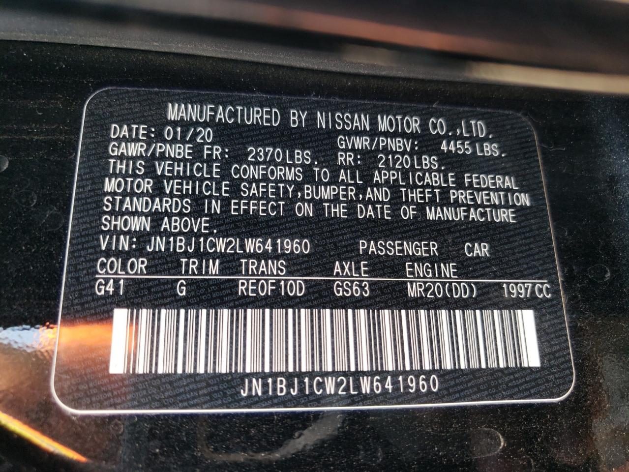 2020 Nissan Rogue Sport S VIN: JN1BJ1CW2LW641960 Lot: 65252965