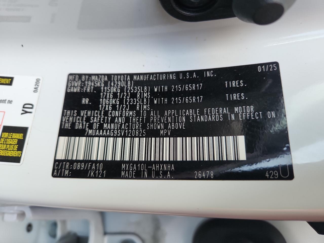 2025 Toyota Corolla Cross L VIN: 7MUAAAAG9SV120825 Lot: 64267685