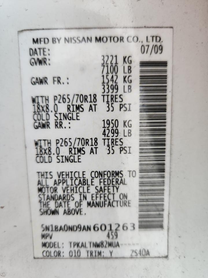 2010 Nissan Armada Se VIN: 5N1BA0ND9AN601263 Lot: 62518475