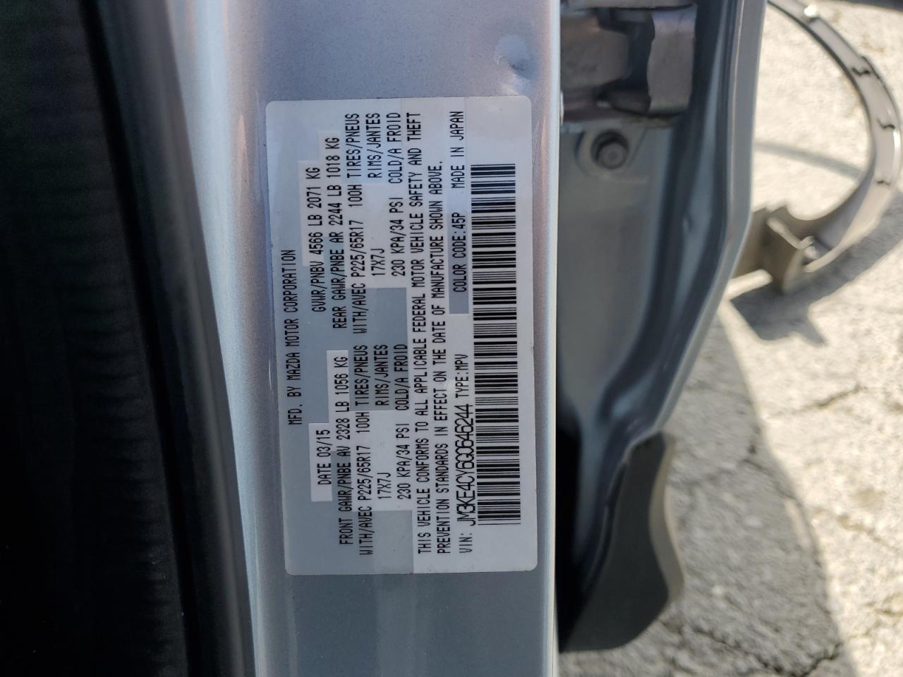 2016 Mazda Cx-5 Touring VIN: JM3KE4CY6G0646244 Lot: 65191005