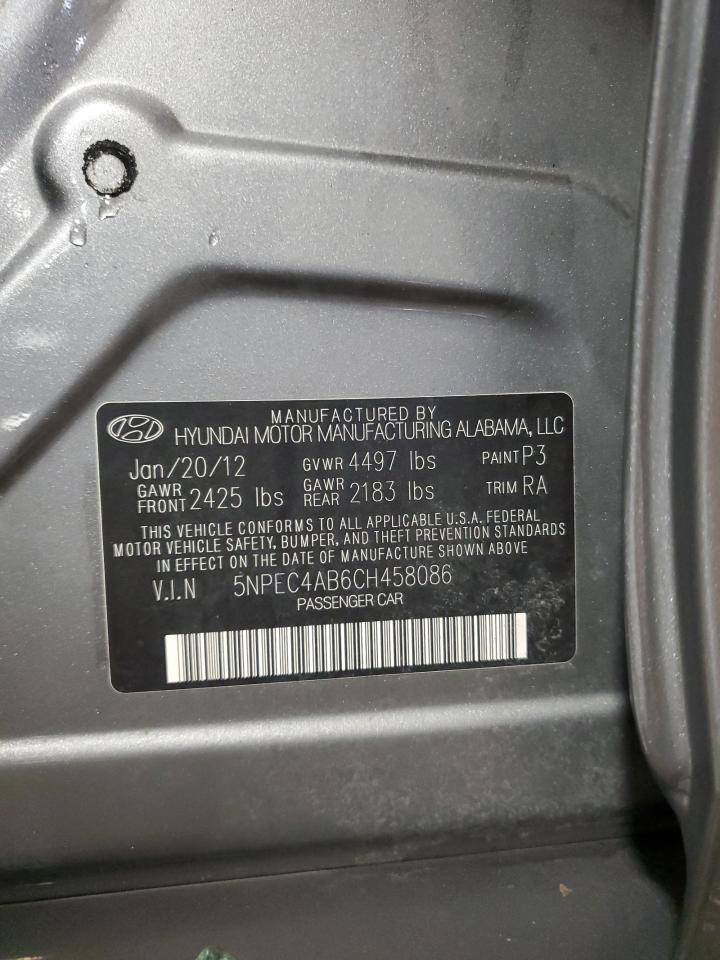 2012 Hyundai Sonata Se VIN: 5NPEC4AB6CH458086 Lot: 64408295