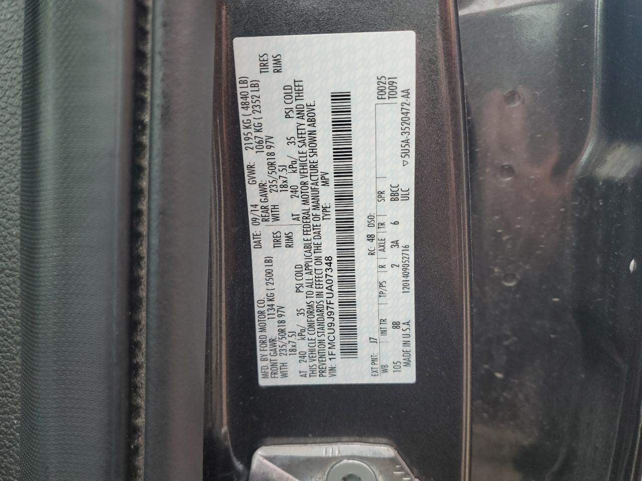 2015 Ford Escape Titanium VIN: 1FMCU9J97FUA07348 Lot: 64944865