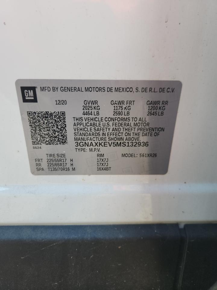 2021 Chevrolet Equinox Lt VIN: 3GNAXKEV5MS132936 Lot: 64742025