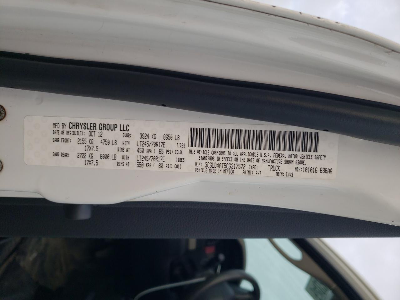 2012 Dodge Ram 2500 St VIN: 3C6LD4AT5CG317572 Lot: 64022795
