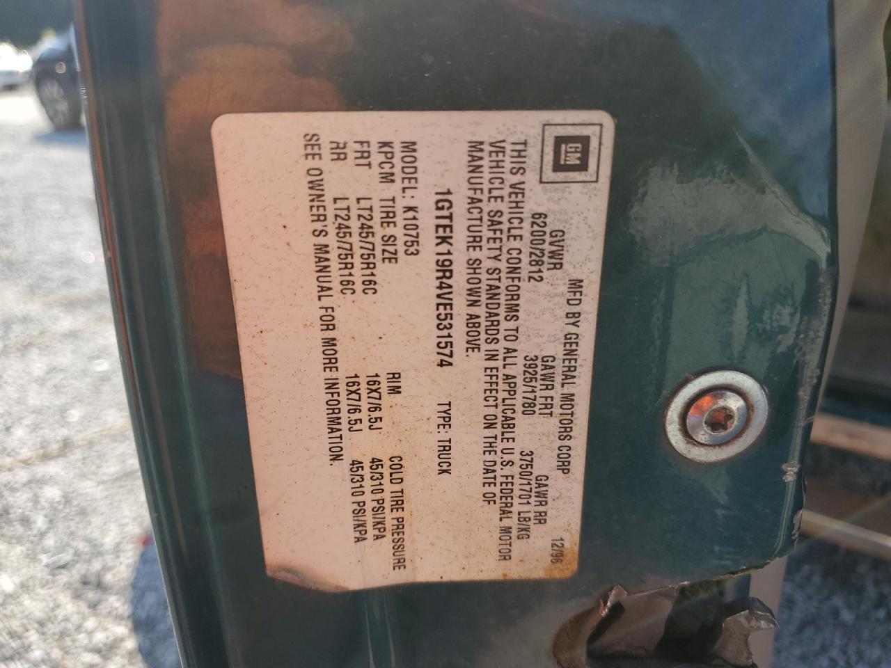 1997 GMC Sierra K1500 VIN: 1GTEK19R4VE531574 Lot: 64047355