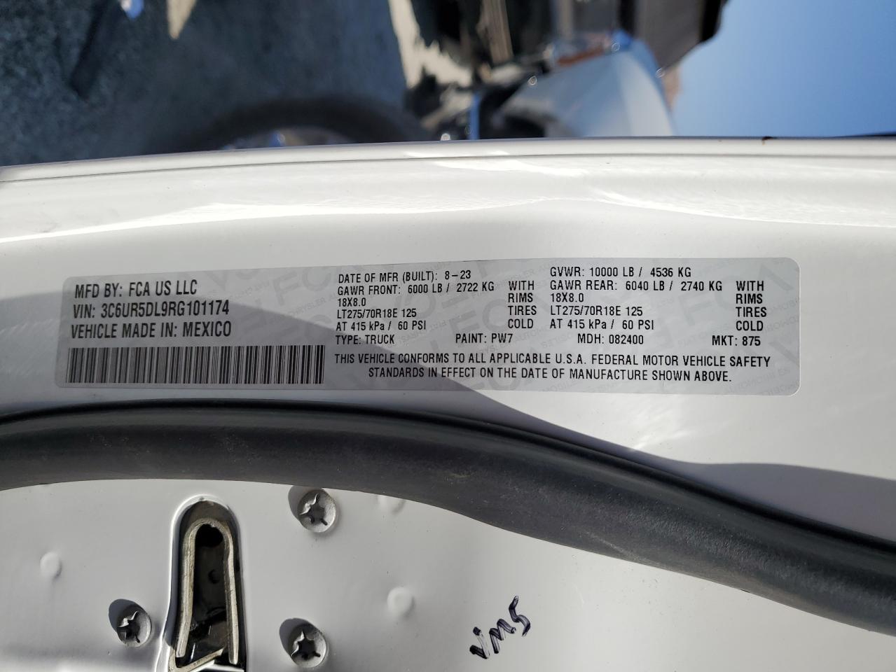 2024 Ram 2500 Big Horn VIN: 3C6UR5DL9RG101174 Lot: 63344005