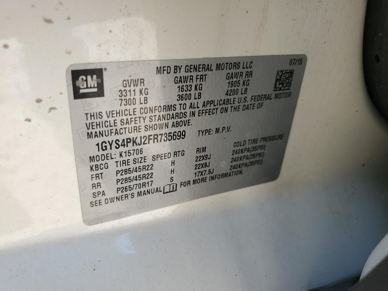 2015 Cadillac Escalade Platinum VIN: 1GYS4PKJ2FR735699 Lot: 65224585