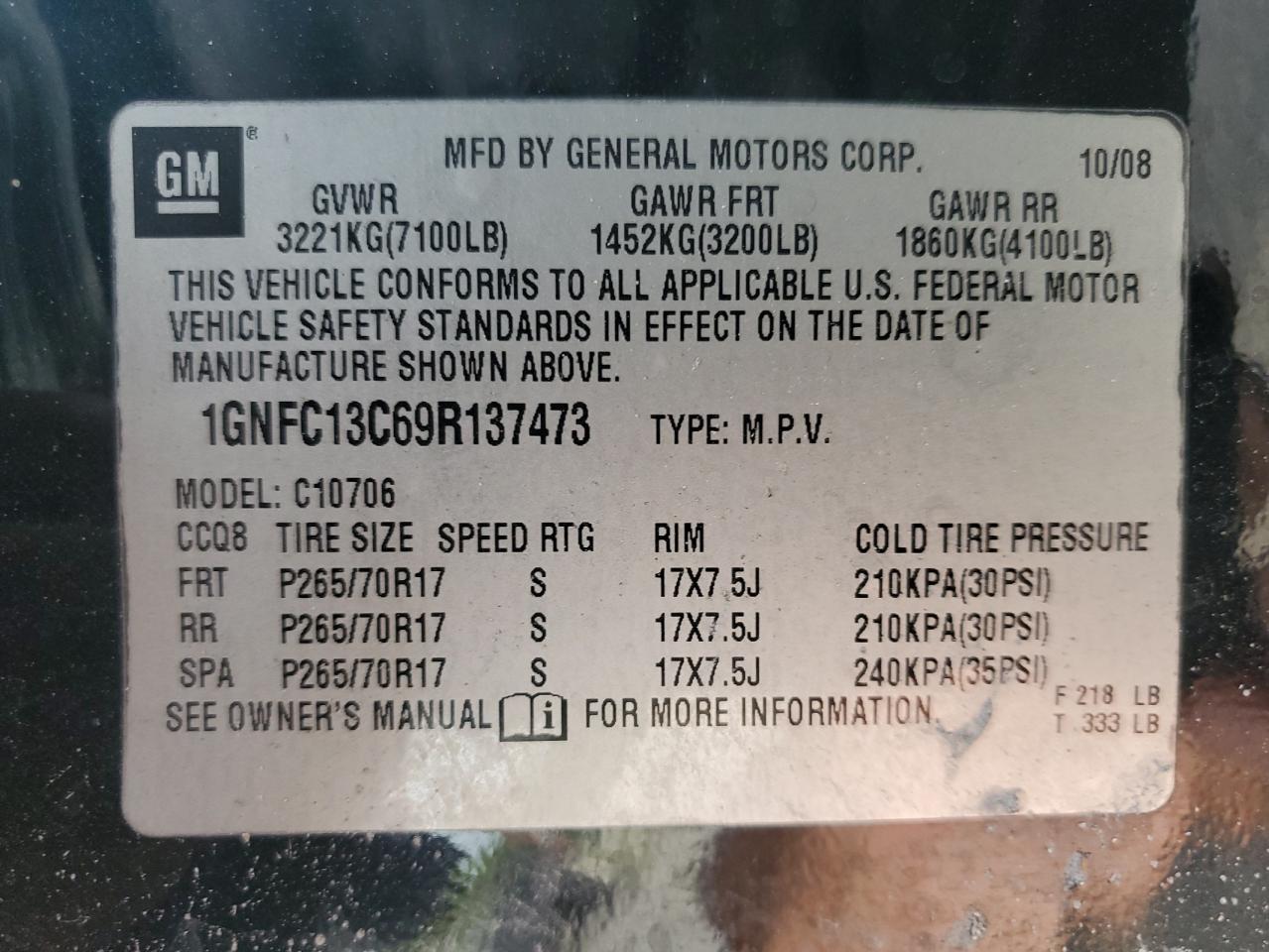 2009 Chevrolet Tahoe C1500 Ls VIN: 1GNFC13C69R137473 Lot: 64177375