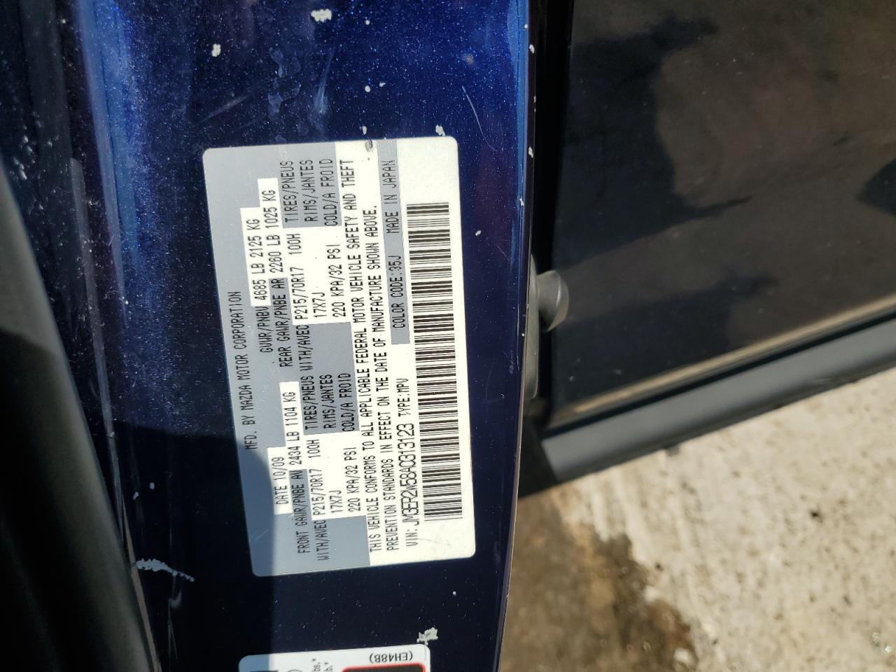 2010 Mazda Cx-7 VIN: JM3ER2W58A0313123 Lot: 65116215