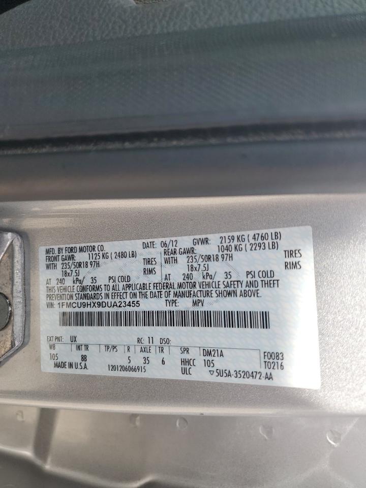 2013 Ford Escape Sel VIN: 1FMCU9HX9DUA23455 Lot: 64599695