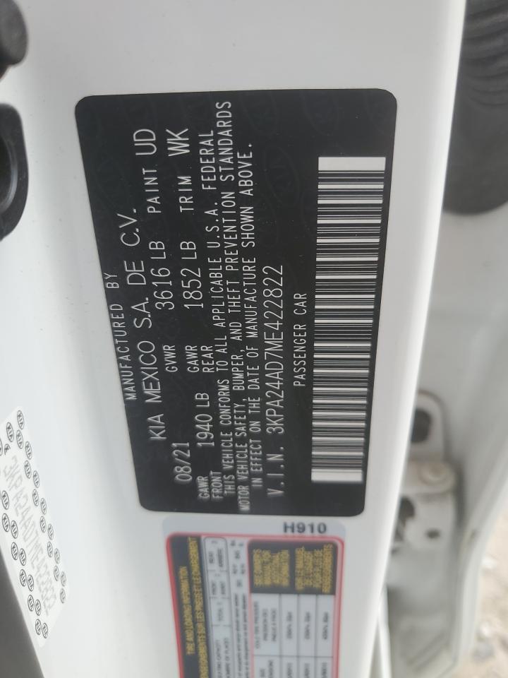 2021 Kia Rio Lx VIN: 3KPA24AD7ME422822 Lot: 64636415