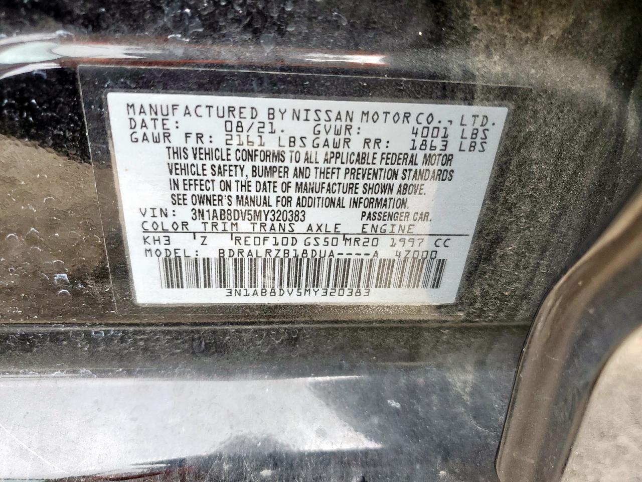 2021 Nissan Sentra Sr VIN: 3N1AB8DV5MY320383 Lot: 64763375