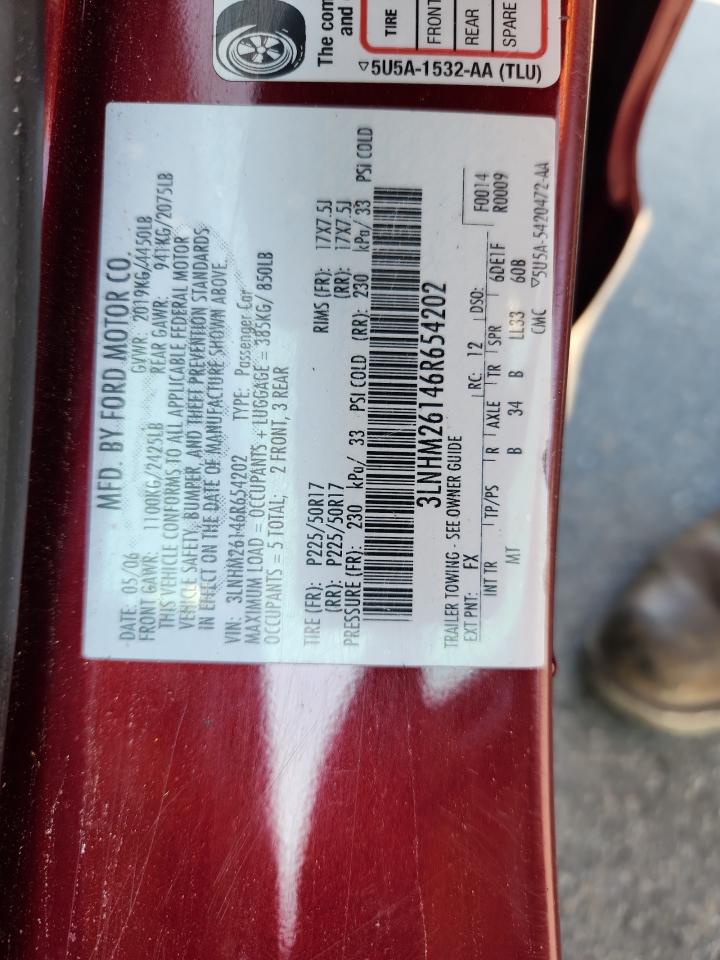 2006 Lincoln Zephyr VIN: 3LNHM26146R654202 Lot: 66487525