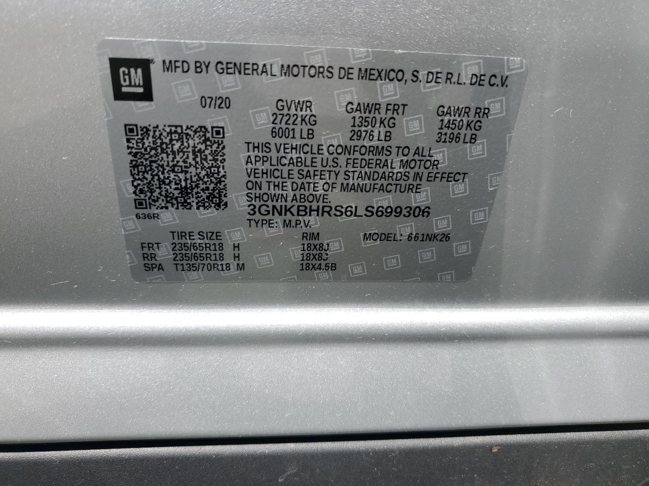 3gnkbhrs6ls699306 3GNKBHRS6LS699306 2020 Chevrolet Blazer 2Lt