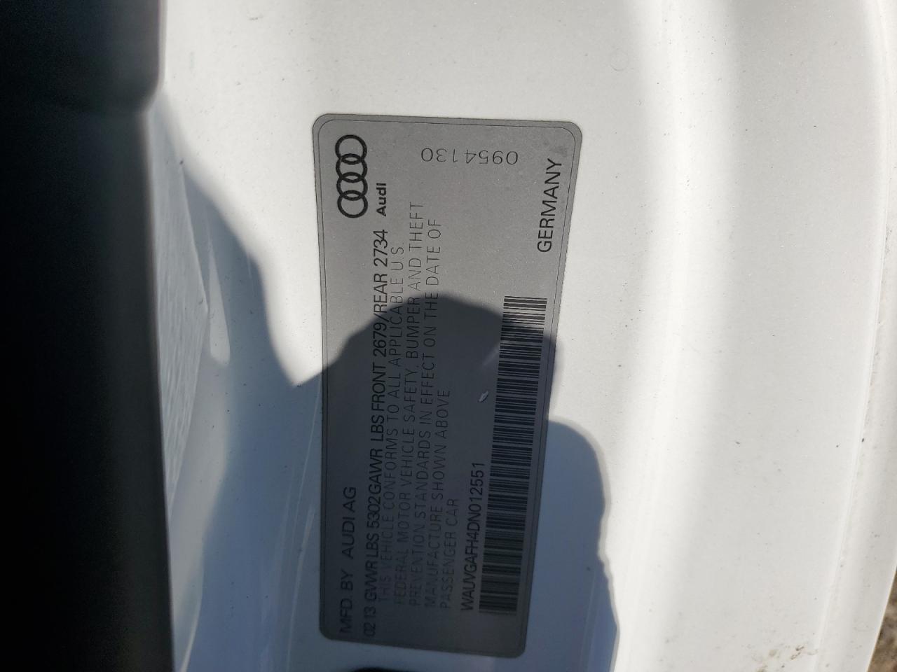 2013 Audi S5 Prestige VIN: WAUVGAFH4DN012551 Lot: 63371465