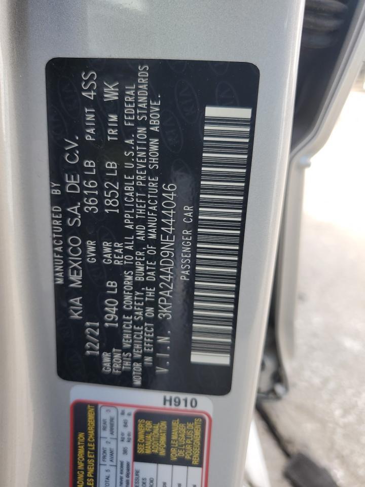 2022 Kia Rio Lx VIN: 3KPA24AD9NE444046 Lot: 63717445