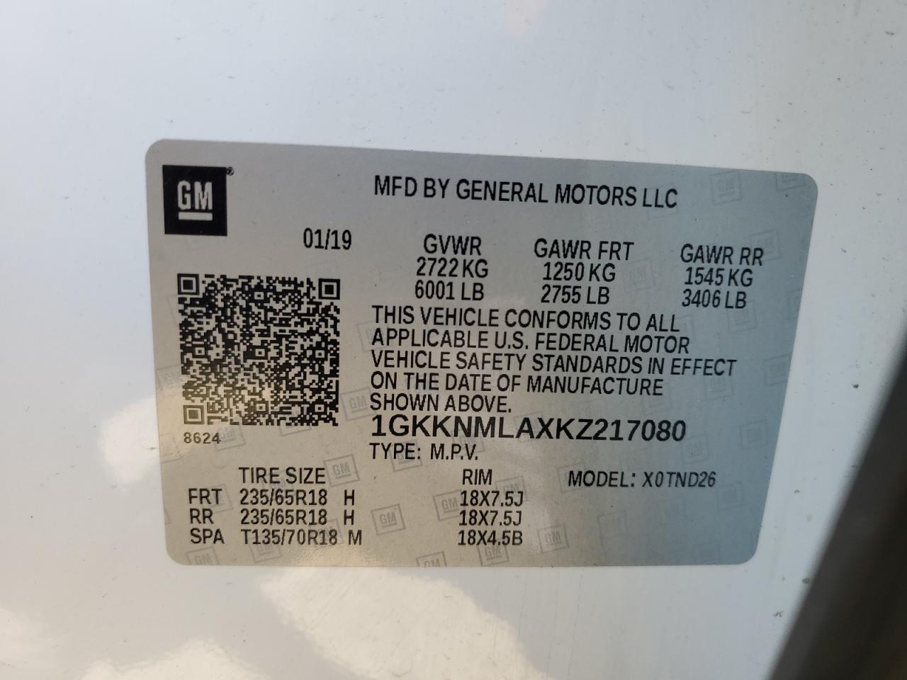 1gkknmlaxkz217080 1GKKNMLAXKZ217080 2019 GMC Acadia Slt-1