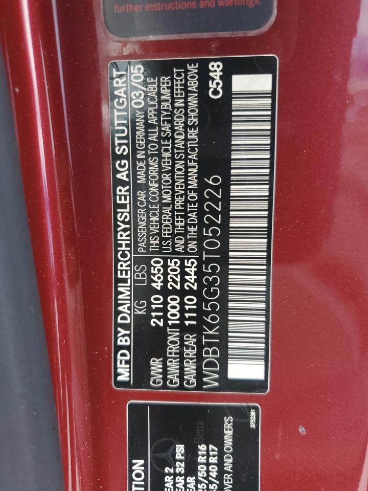 2005 Mercedes-Benz Clk 320 VIN: WDBTK65G35T052226 Lot: 63613245