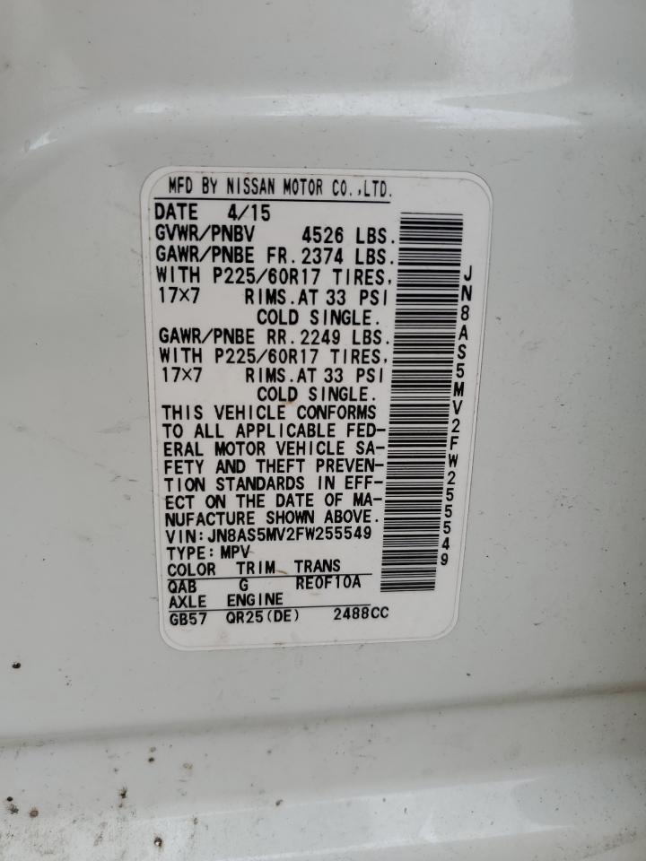 2015 Nissan Rogue Select S VIN: JN8AS5MV2FW255549 Lot: 65022585
