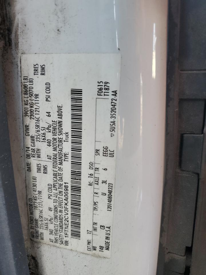 2015 Ford Transit T-150 VIN: 1FTNE2CV3FKA06981 Lot: 64610045