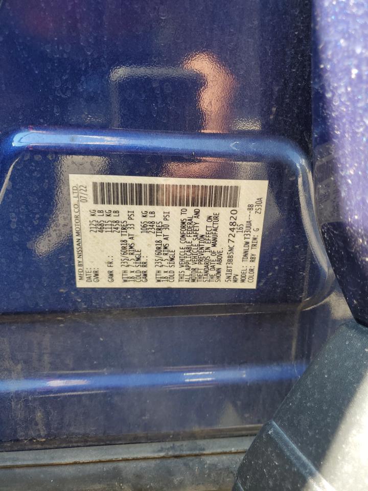 2022 Nissan Rogue Sv VIN: 5N1BT3BB5NC724820 Lot: 64836545