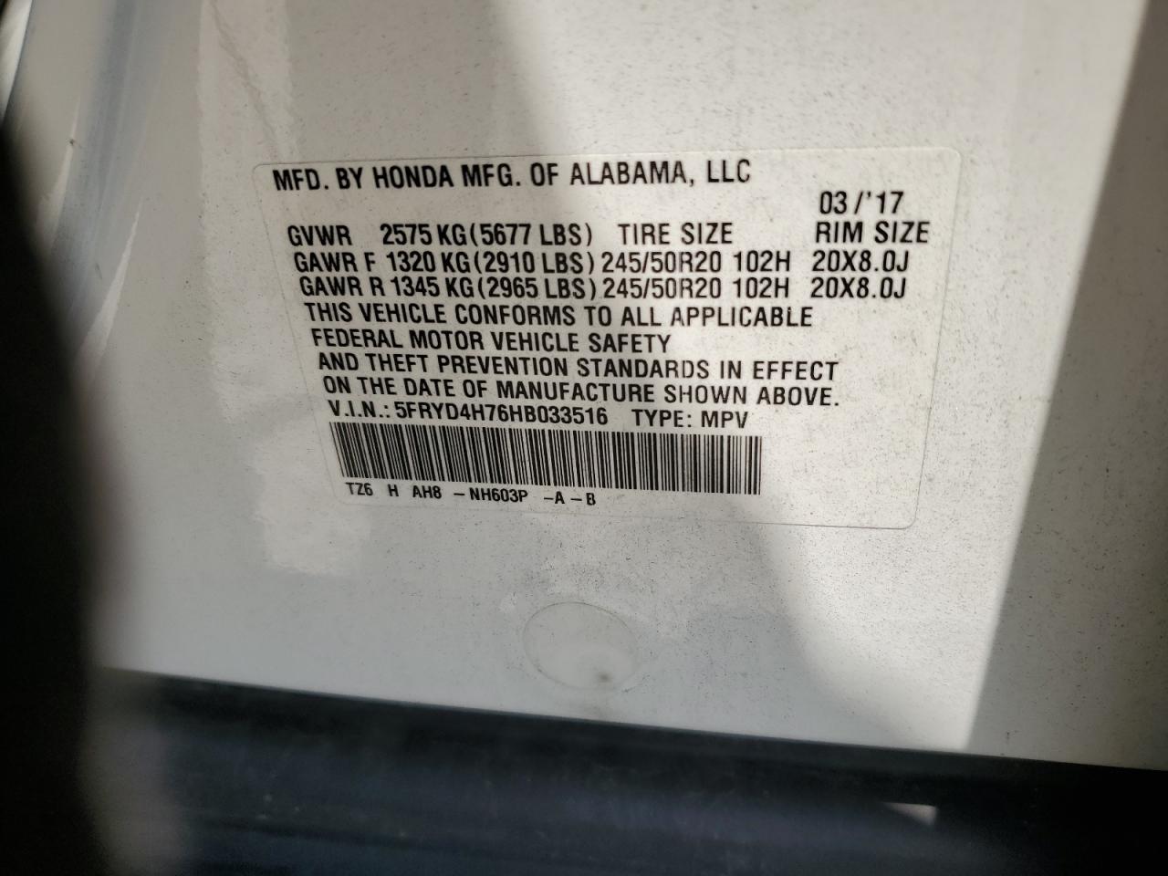 5fryd4h76hb033516 5FRYD4H76HB033516 2017 Acura Mdx Technology
