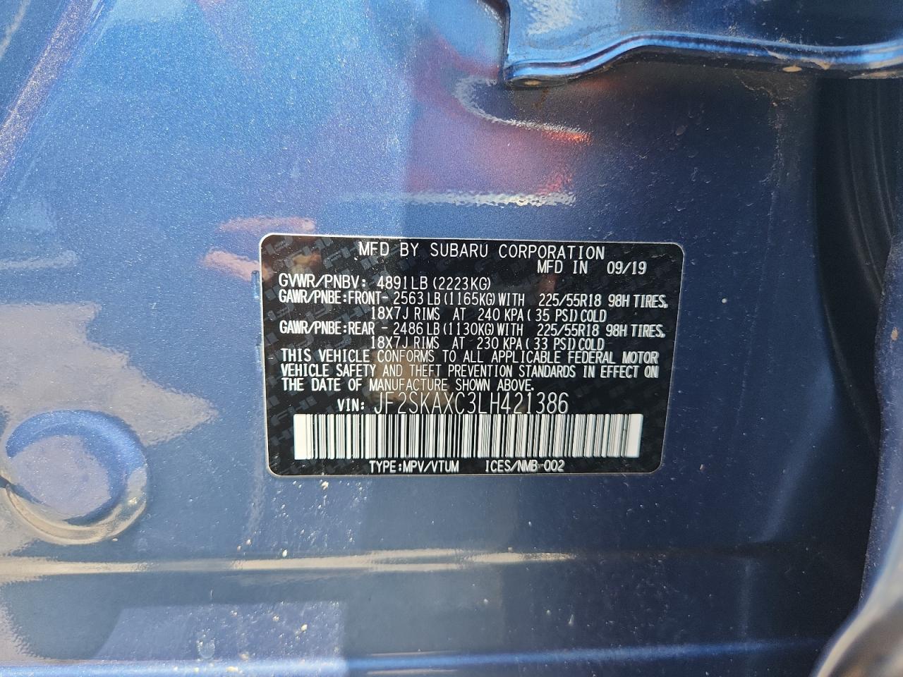 2020 Subaru Forester Touring VIN: JF2SKAXC3LH421386 Lot: 63639205