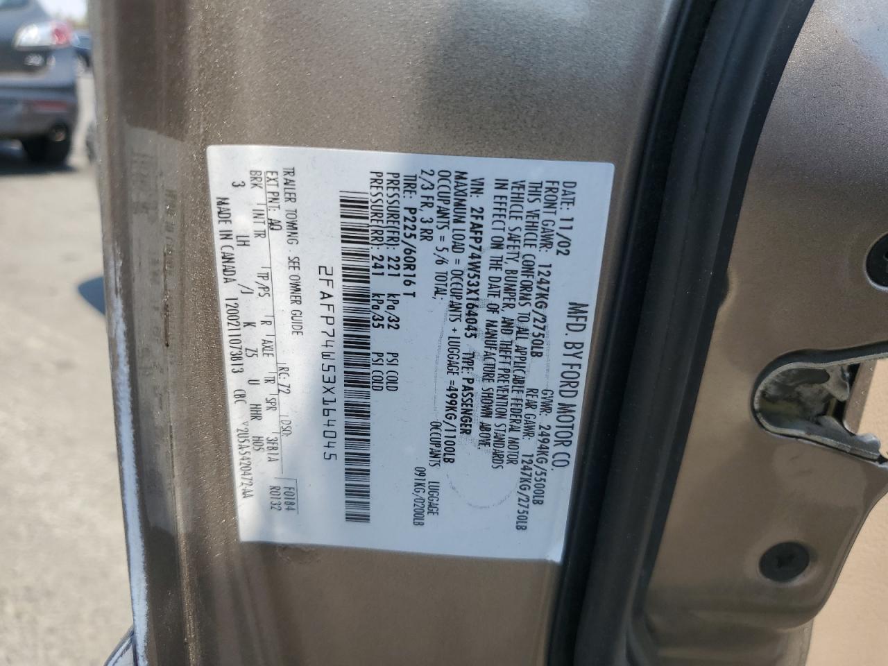 2003 Ford Crown Victoria Lx VIN: 2FAFP74W53X164045 Lot: 64821475