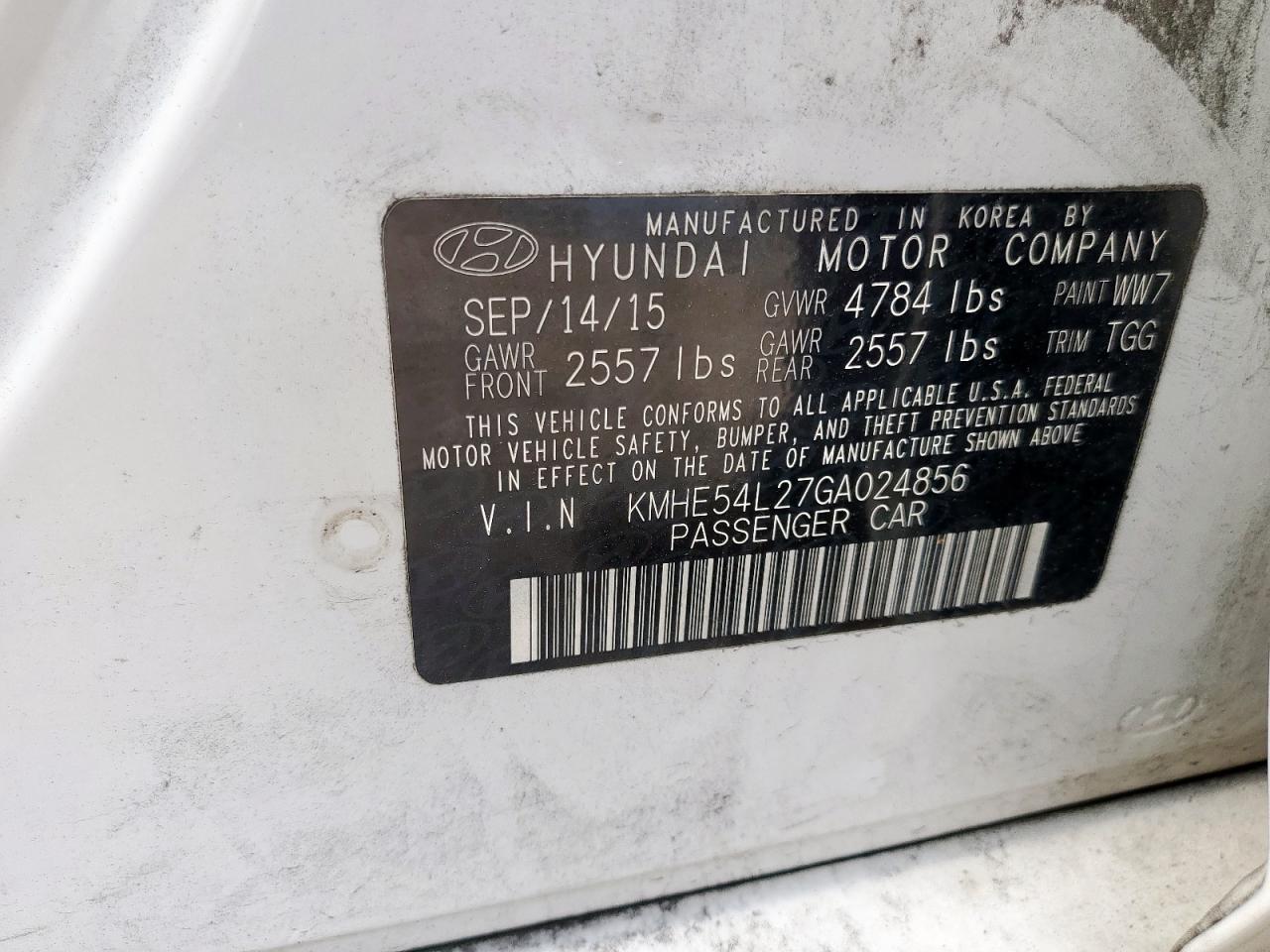 2016 Hyundai Sonata Plug-In Hybrid VIN: KMHE54L27GA024856 Lot: 64977435