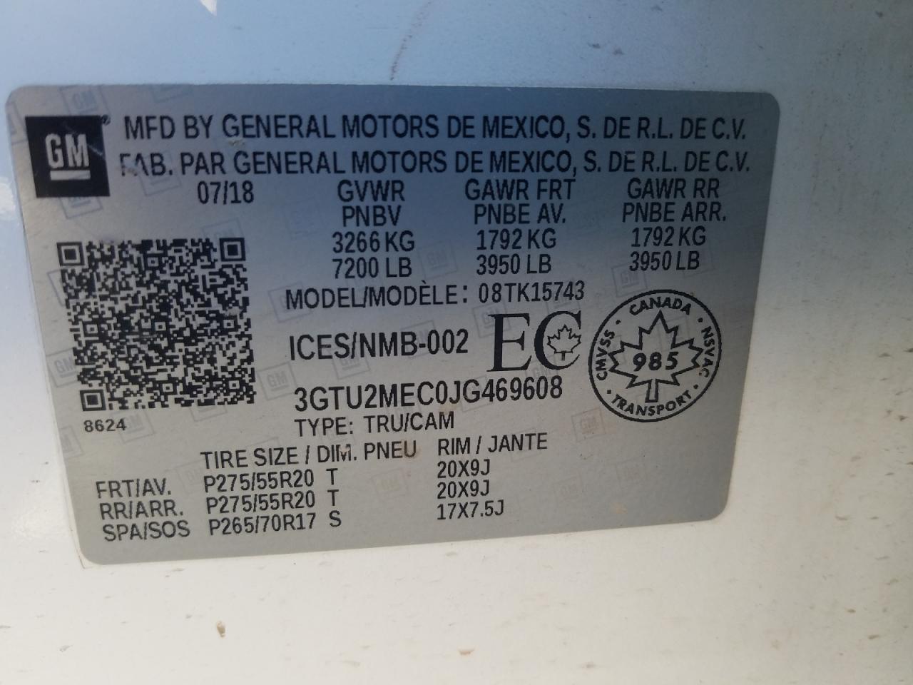 3gtu2mec0jg469608 3GTU2MEC0JG469608 2018 GMC Sierra K1500 Sle