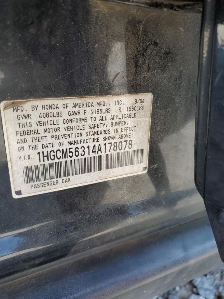 2004 Honda Accord Lx VIN: 1HGCM56314A178078 Lot: 64143155