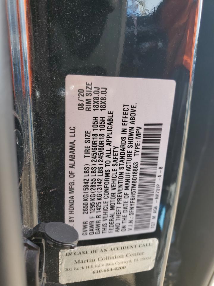 2021 Honda Pilot Exl VIN: 5FNYF6H57MB018863 Lot: 64715155