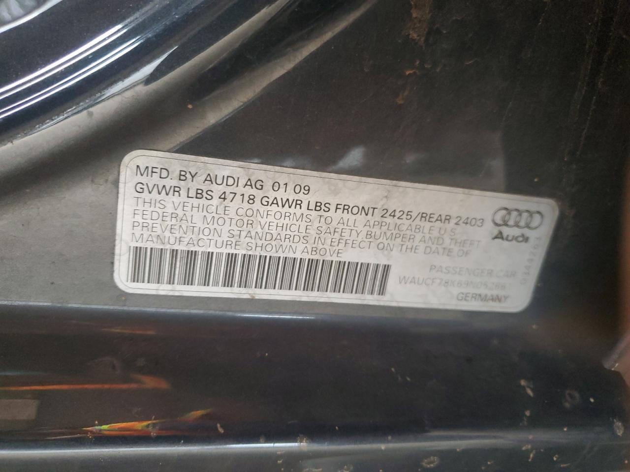 2009 Audi A4 Premium VIN: WAUCF78K69N052661 Lot: 65281645