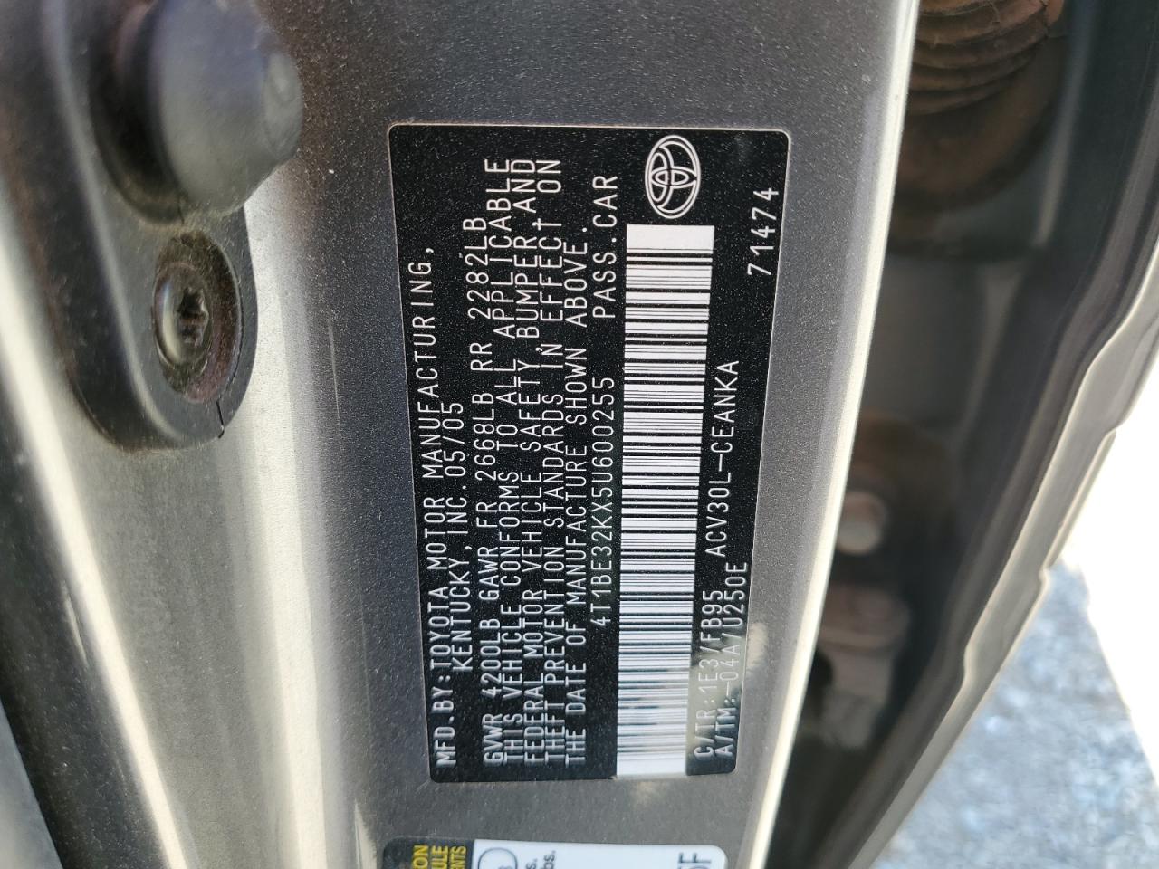 2005 Toyota Camry Le VIN: 4T1BE32KX5U600255 Lot: 64282425