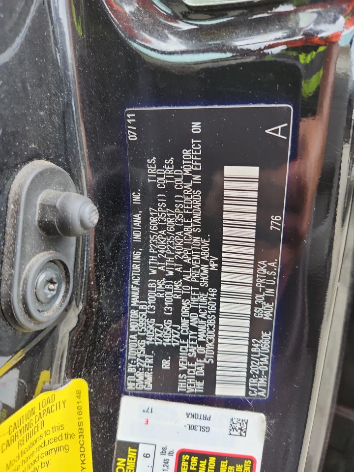 5tdyk3dc3bs160148 5TDYK3DC3BS160148 2011 Toyota Sienna Xle