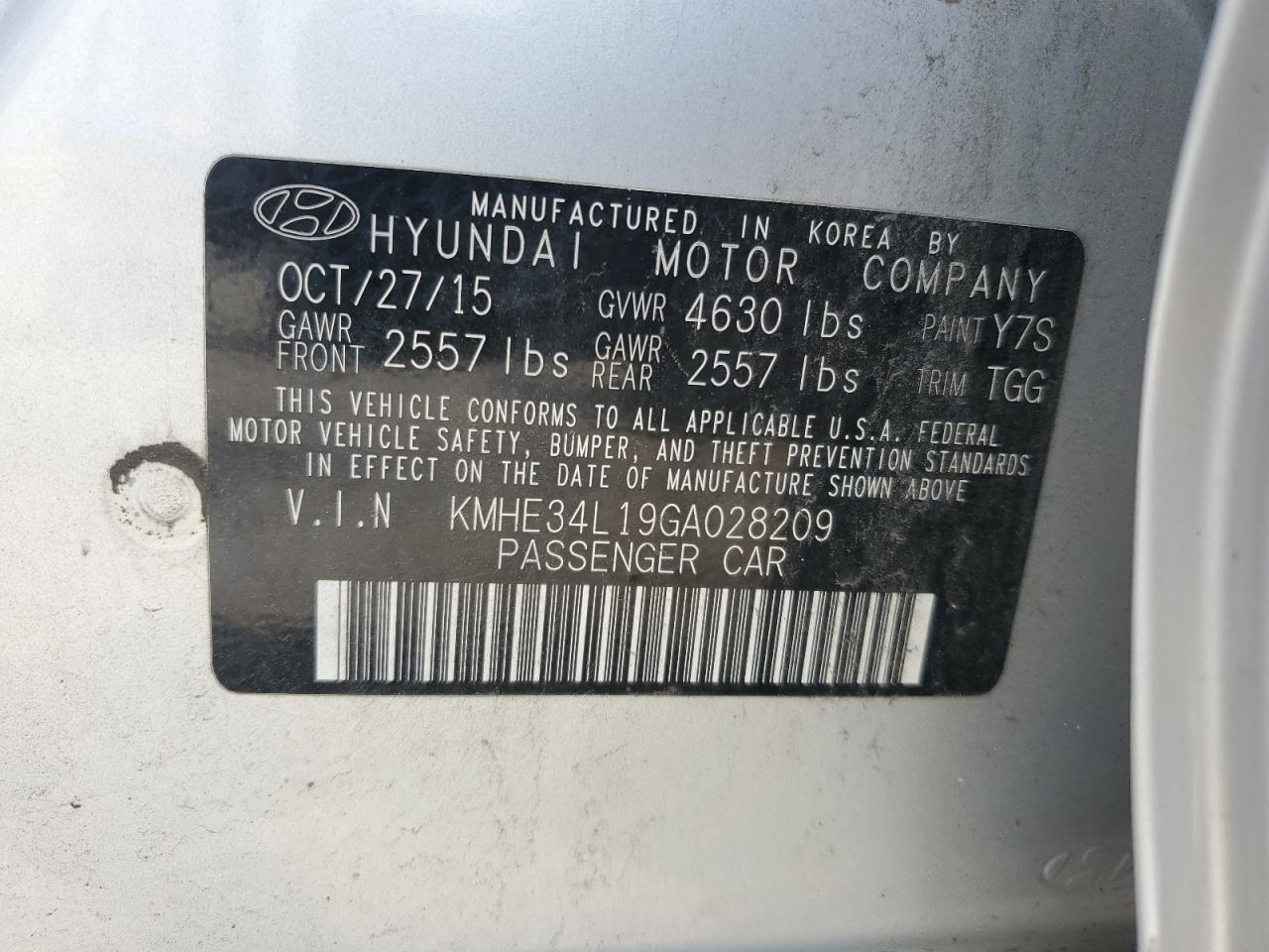 2016 Hyundai Sonata Hybrid VIN: KMHE34L19GA028209 Lot: 65606555