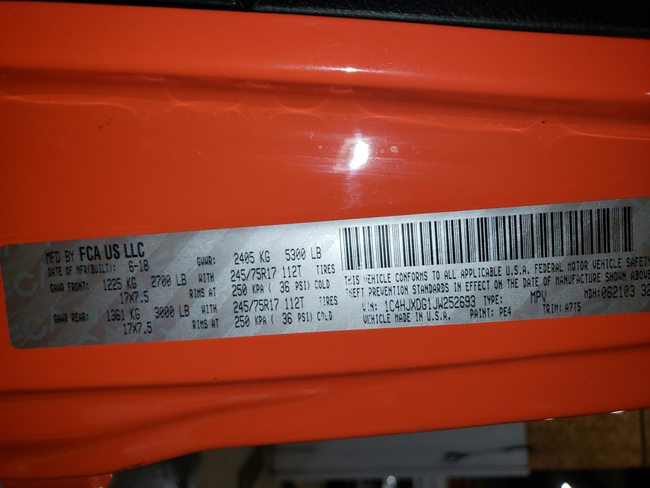 1c4hjxdg1jw252693 1C4HJXDG1JW252693 2018 Jeep Wrangler Unlimited Sport