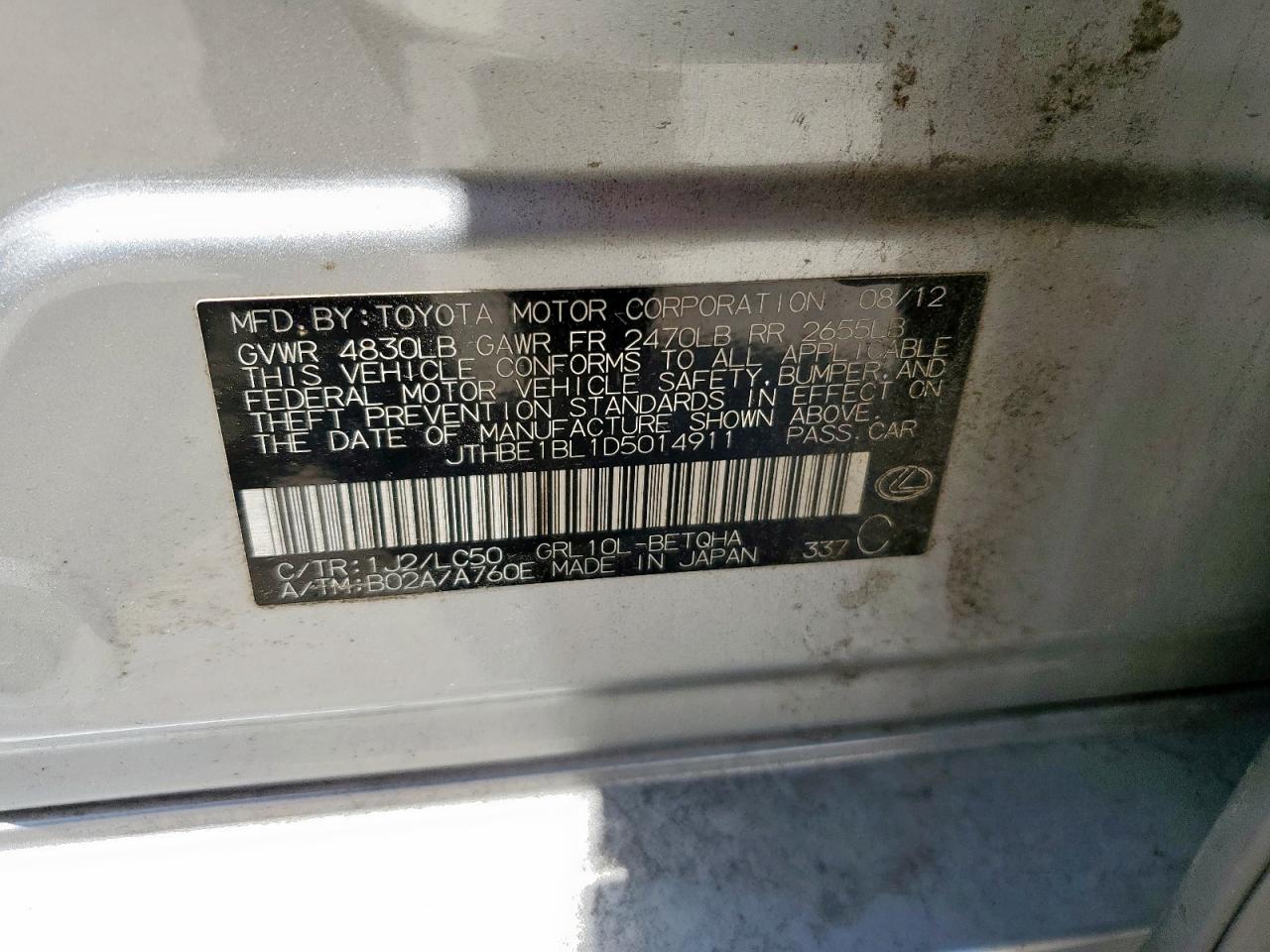 2013 Lexus Gs 350 VIN: JTHBE1BL1D5014911 Lot: 66413215