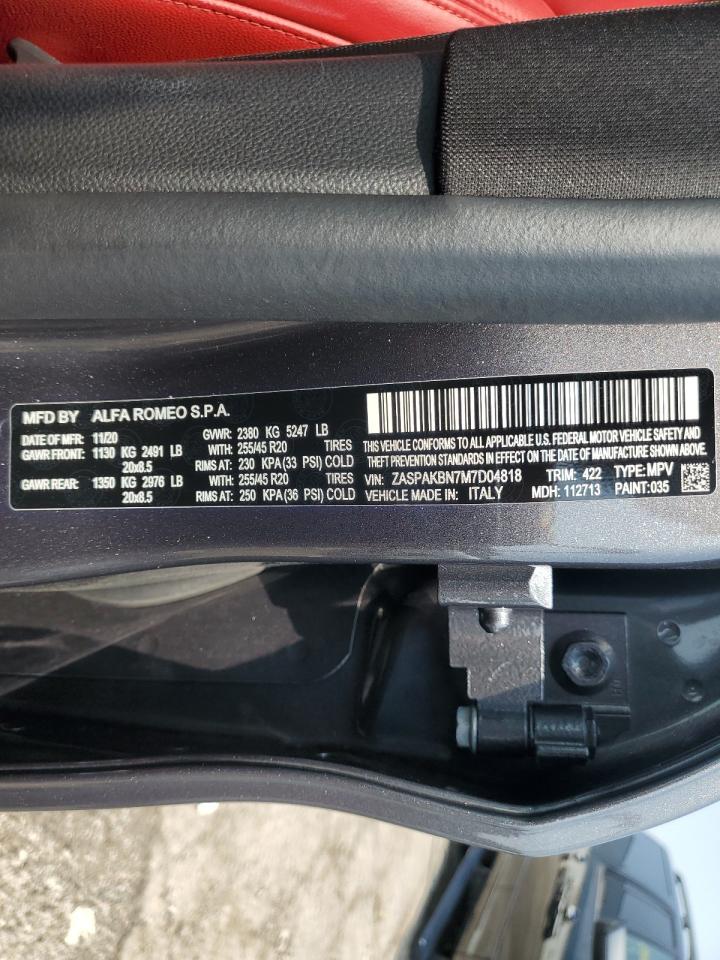 2021 Alfa Romeo Stelvio Ti VIN: ZASPAKBN7M7D04818 Lot: 64650695