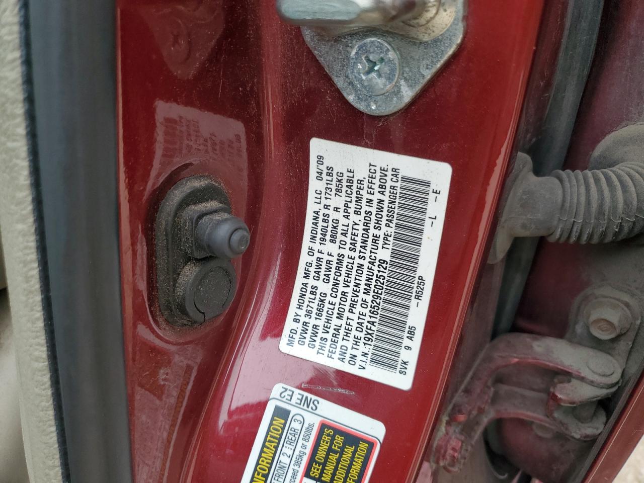 2009 Honda Civic Lx VIN: 19XFA16529E025129 Lot: 64853975