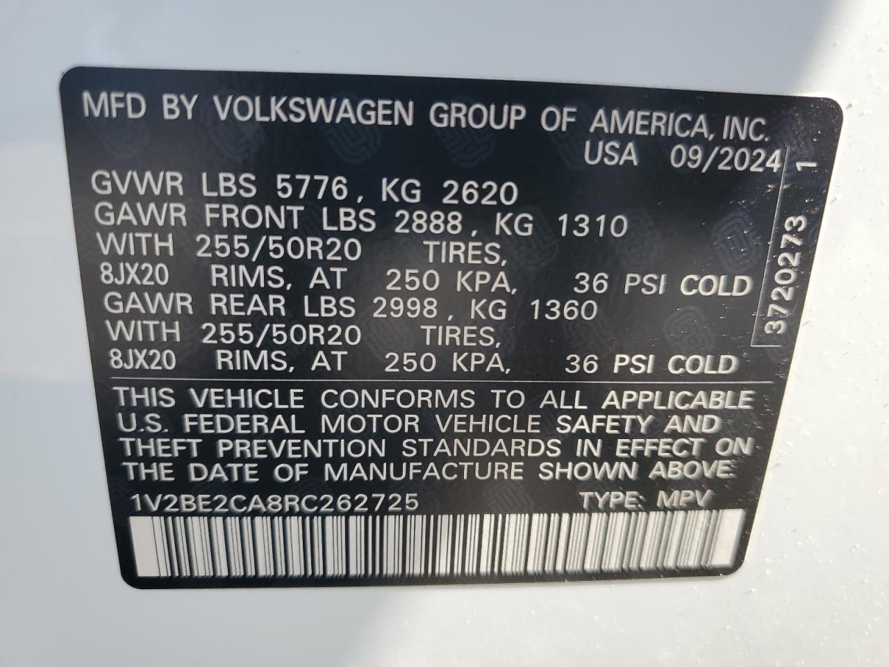 2024 Volkswagen Atlas Cross Sport Sel VIN: 1V2BE2CA8RC262725 Lot: 63085305
