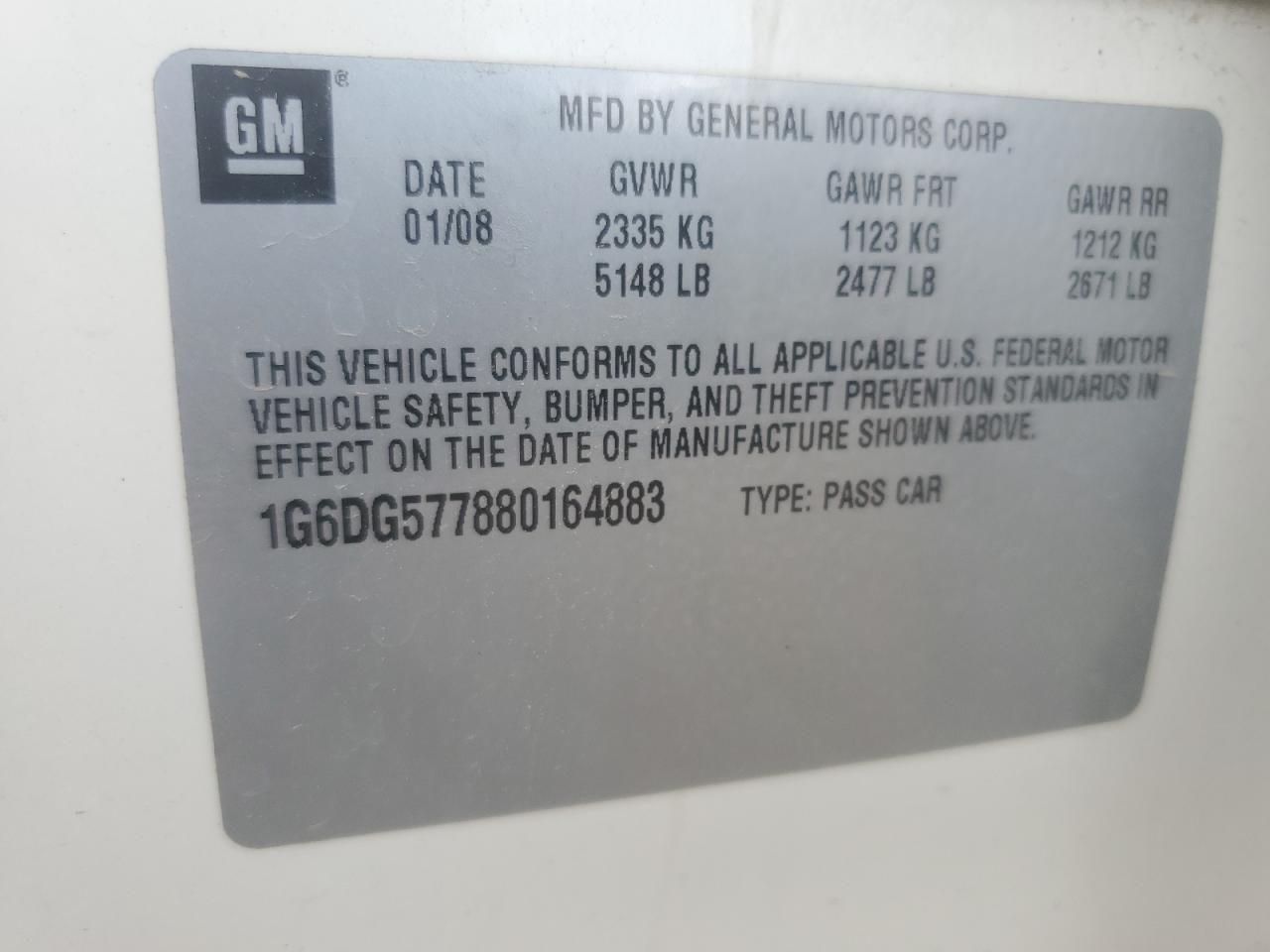 2008 Cadillac Cts VIN: 1G6DG577880164883 Lot: 63739725