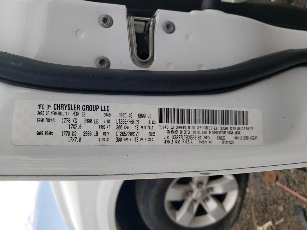 2013 Ram 1500 Slt VIN: 1C6RR7LT8DS553184 Lot: 64782255