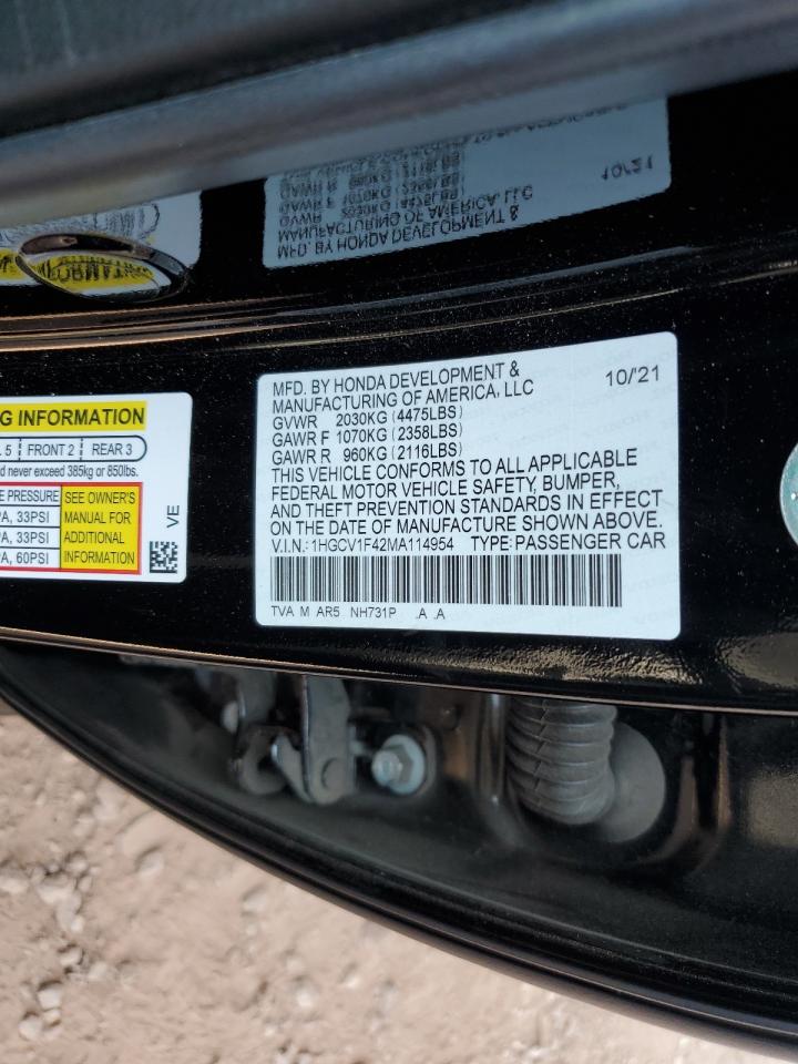 2021 Honda Accord Sport Se VIN: 1HGCV1F42MA114954 Lot: 64368335