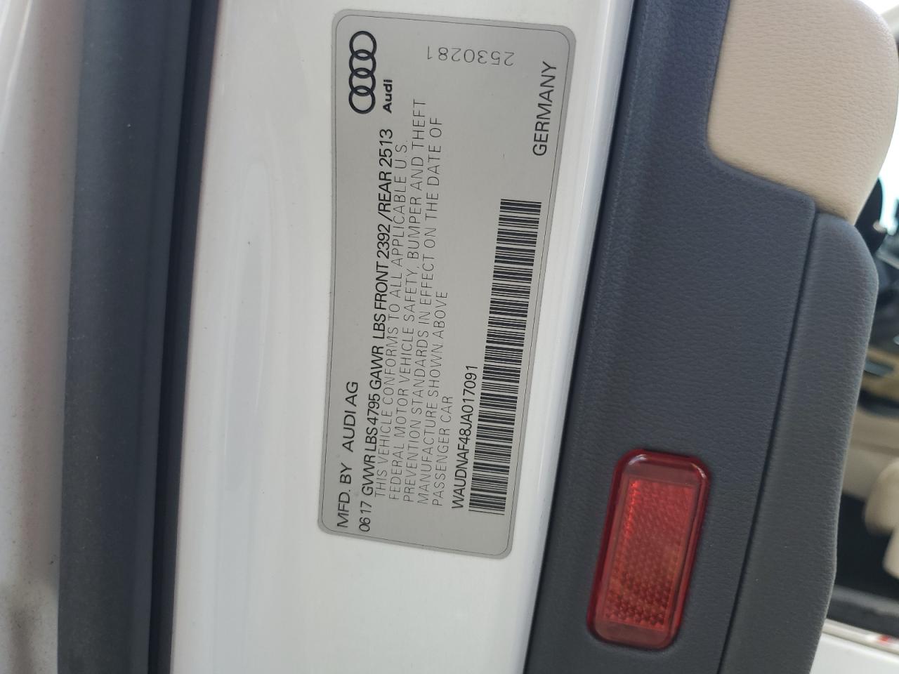 2018 Audi A4 Premium VIN: WAUDNAF48JA017091 Lot: 63228445