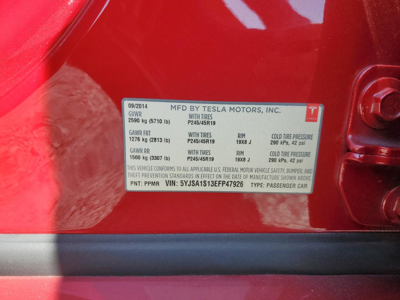 2014 Tesla Model S VIN: 5YJSA1S13EFP47926 Lot: 63469815