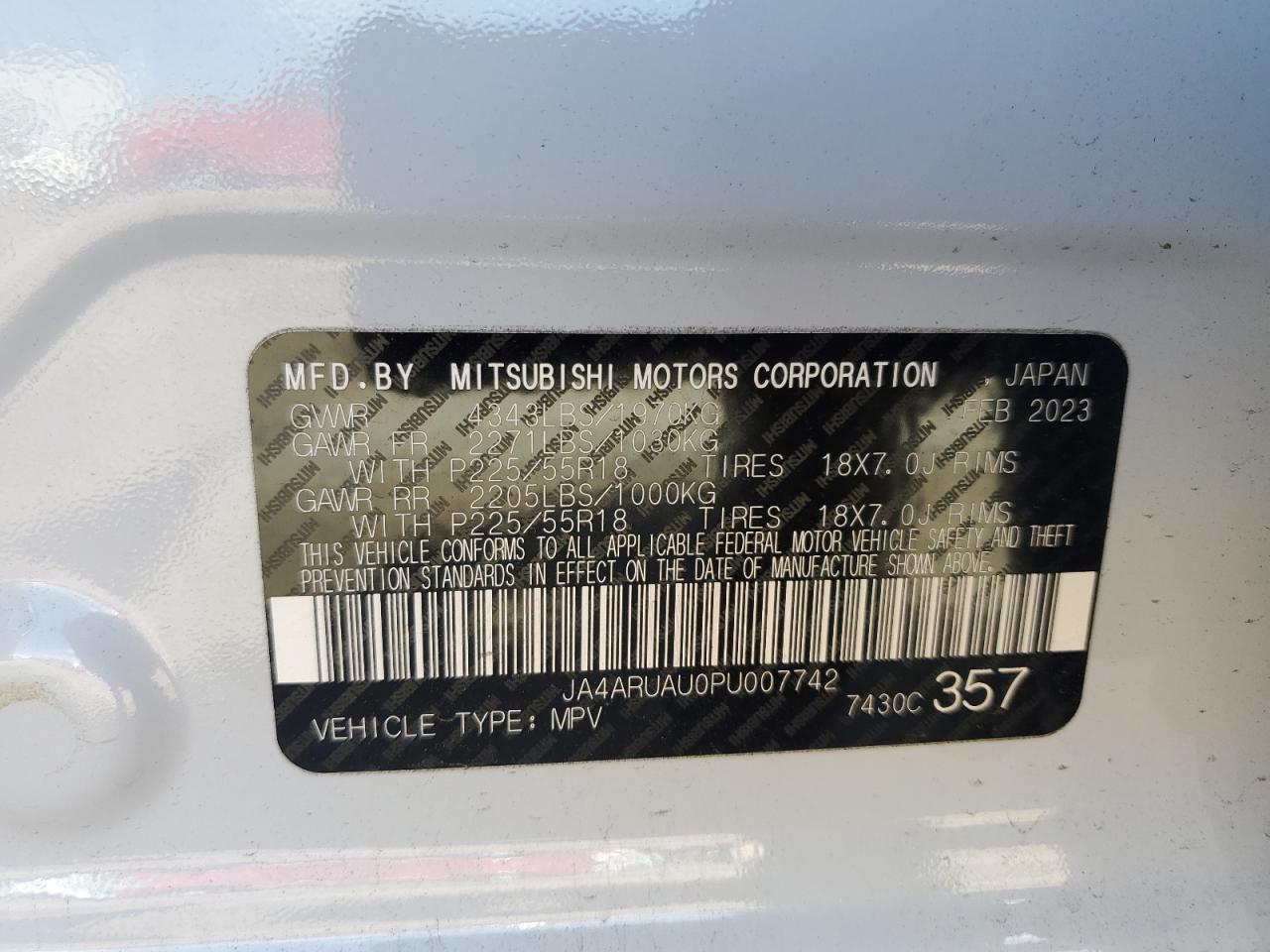 2023 Mitsubishi Outlander Sport S/Se VIN: JA4ARUAU0PU007742 Lot: 63422715