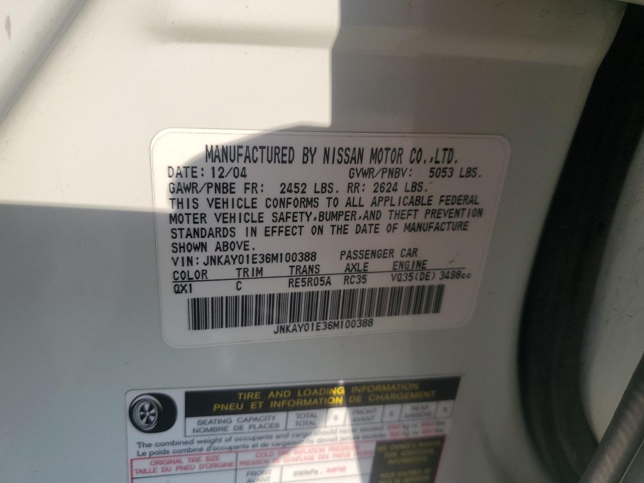 2006 Infiniti M35 Base VIN: JNKAY01E36M100388 Lot: 63803415